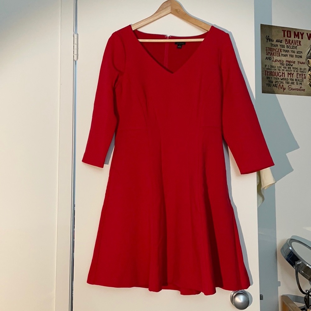 Ann Taylor Double Weave Seamed Flare Dress in Red in 8 Petite (NWOT)